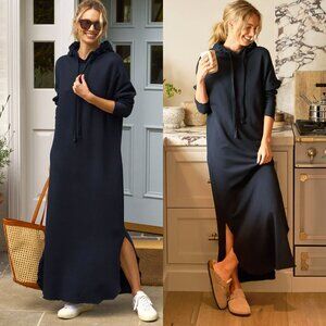 FRANK & EILEEN James Hooded Cotton Maxi Dress in Black Size S